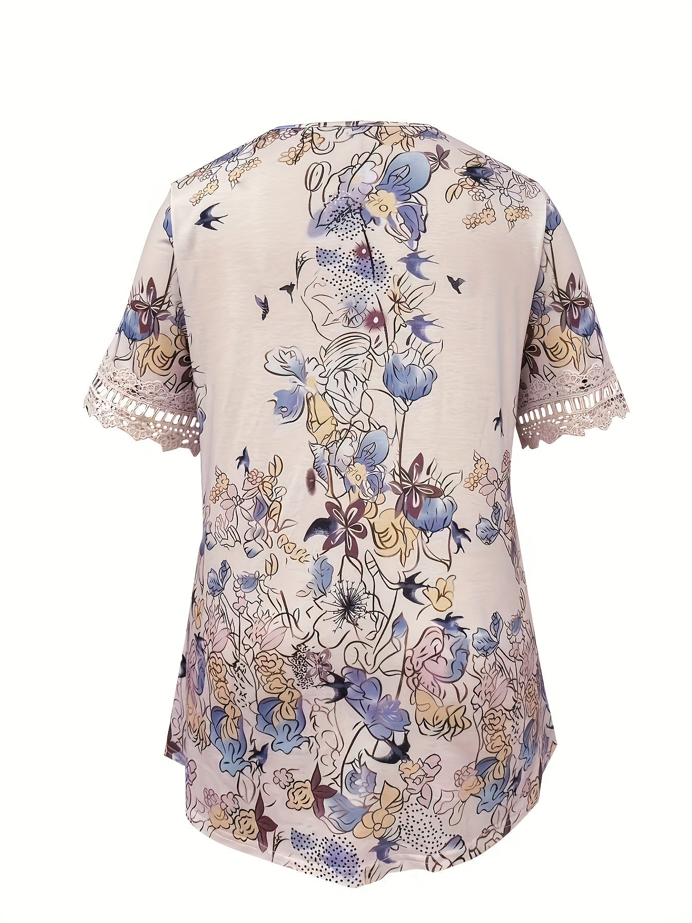 Stretchy Comfort Elegant Plus Size Floral Lace T-Shirt