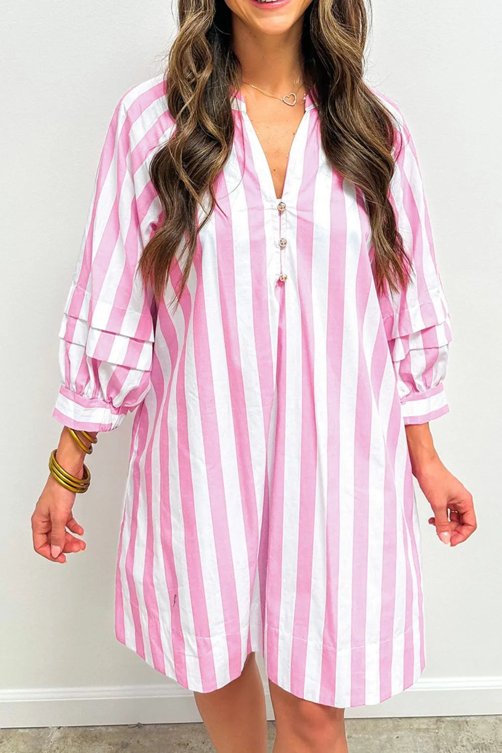Striped Notched Mini Dress