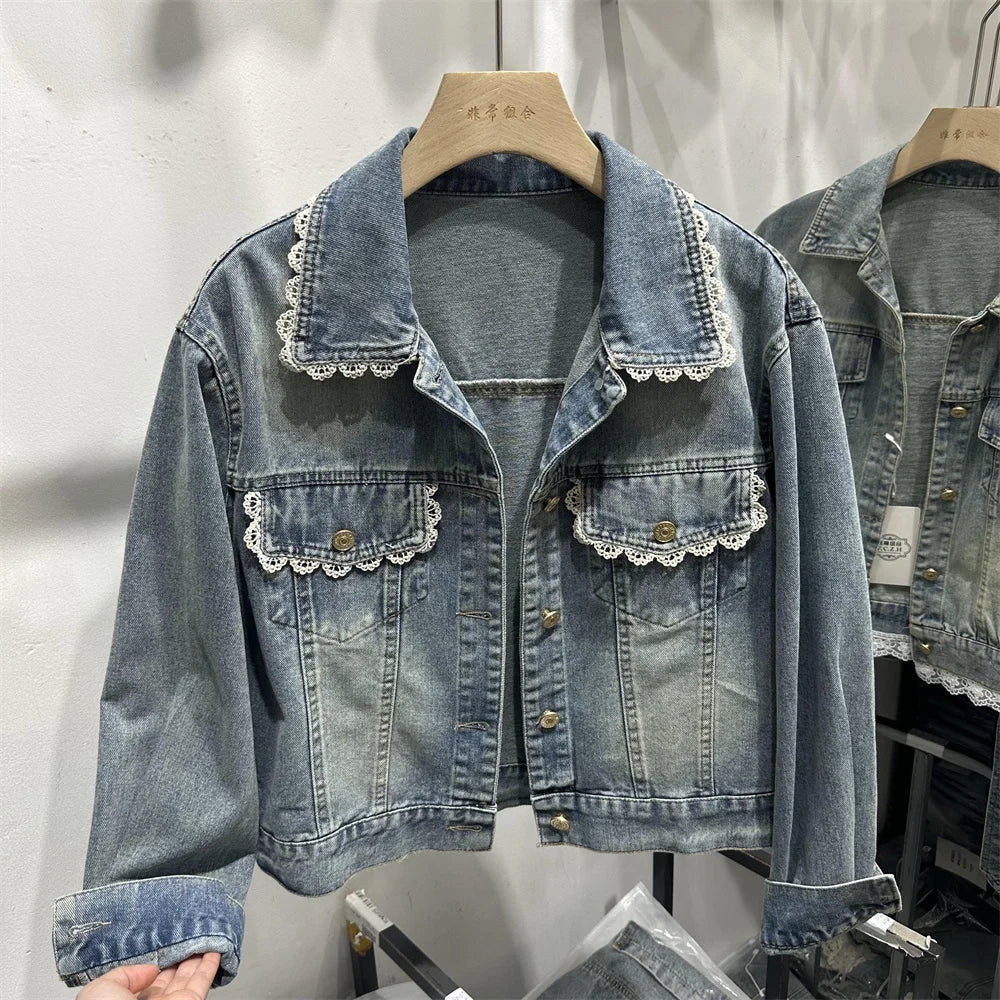 Blue Denim Top Women Autumn Classic Style Short Coat New Korean Fashion Chic Pockets O-Neck Female Ropa De Mujer Loose Jackets