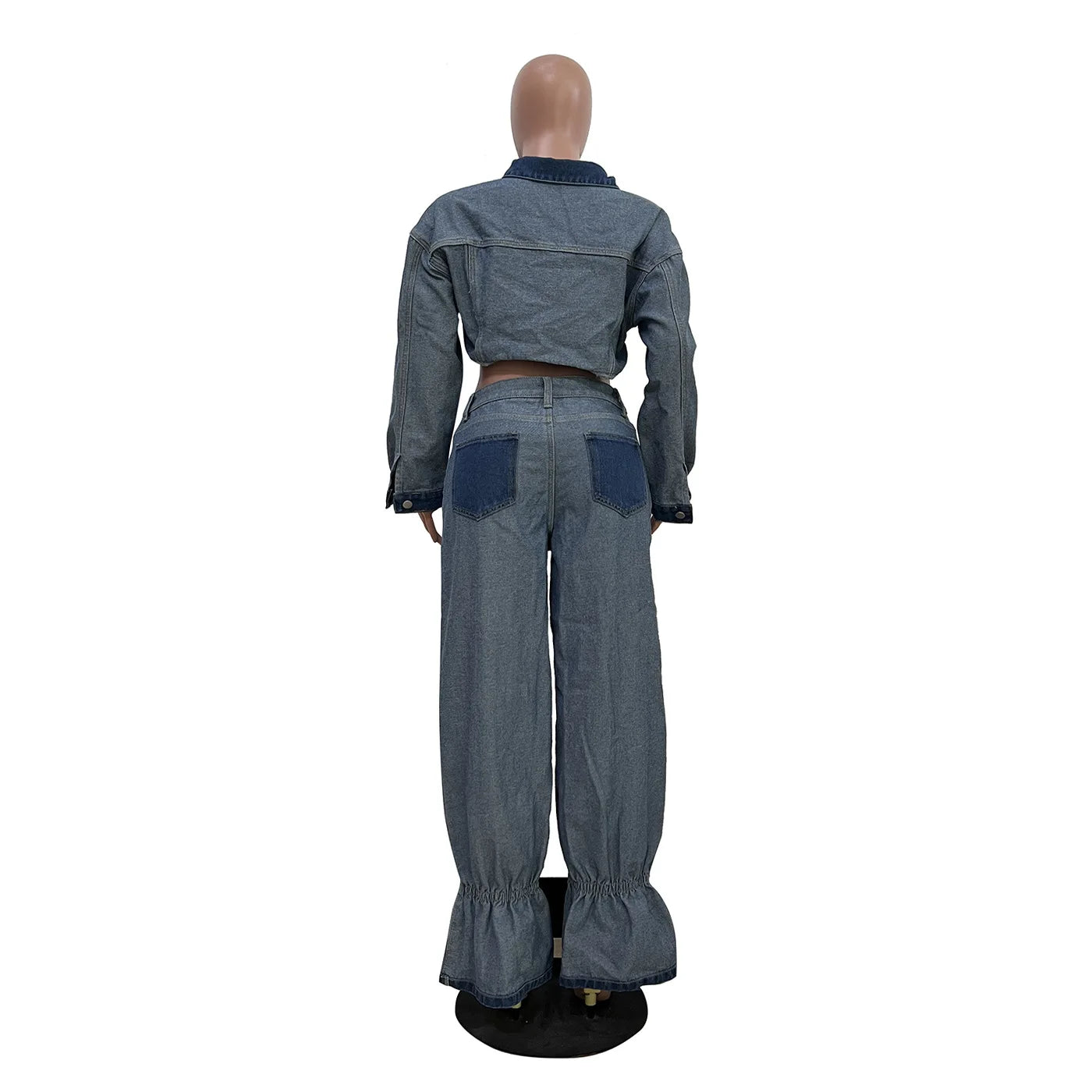 Denim Pant Set Women Two Piece Sets Turn Down Collar Mom Jeans Loose Casual Tops Wide Leg Long Pants High Waist Y2k Streetwear