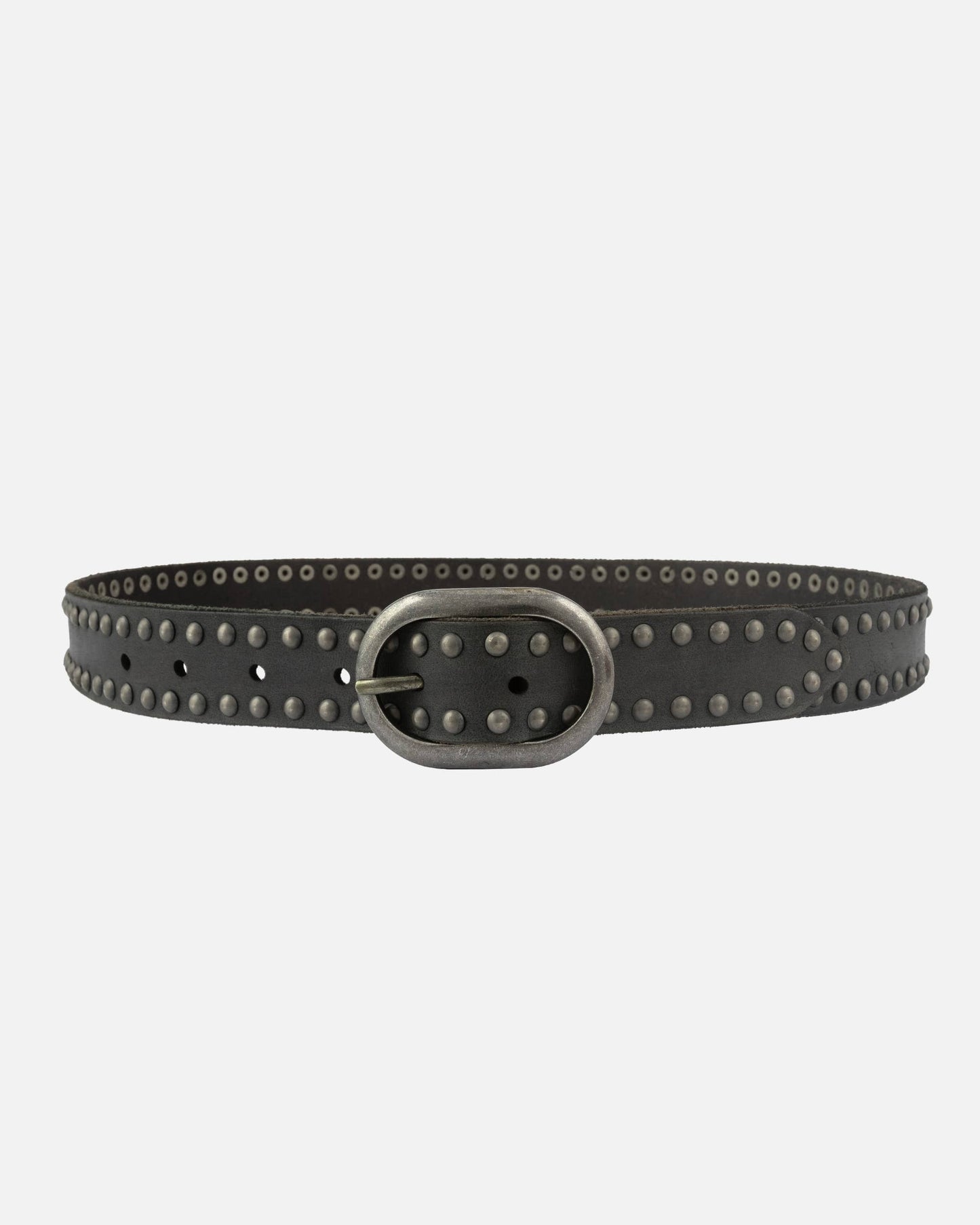 Zwier | Oval Buckle Leather Studded Belt: Dark Grey