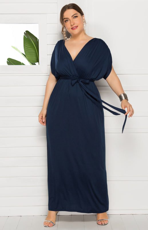 Maternity Knit Dress - Short Sleeve V-Neck Solid Color Dress