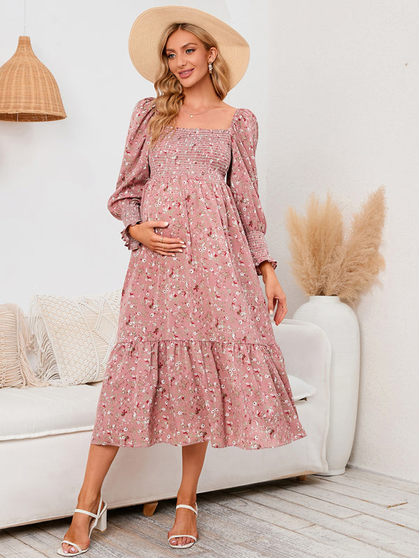 Chiffon Floral Dress - Long Sleeve Polyester Dress for Women