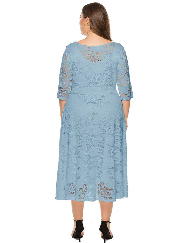 Plus size women's new evening dress bridesmaid dress lace pocket dress
