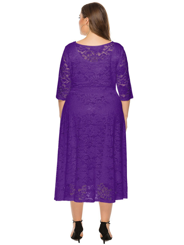 Plus size women's new evening dress bridesmaid dress lace pocket dress