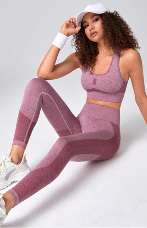 Ensemble de sport en maille sans coutures pour femme - Soutien-gorge et leggings de sport à séchage rapide