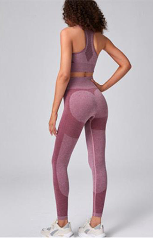 Ensemble de sport en maille sans coutures pour femme - Soutien-gorge et leggings de sport à séchage rapide