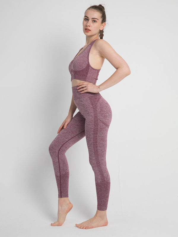 Women's Seamless Athletic Set - Dotted Sports Bra & High-Waist Leggings