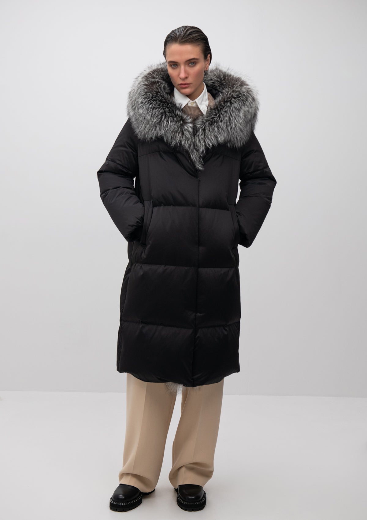 Parka Charlotte en duvet de renard argenté véritable