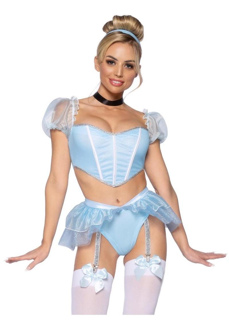 Cinderella-Inspired Blue Bodysuit With Garter Straps