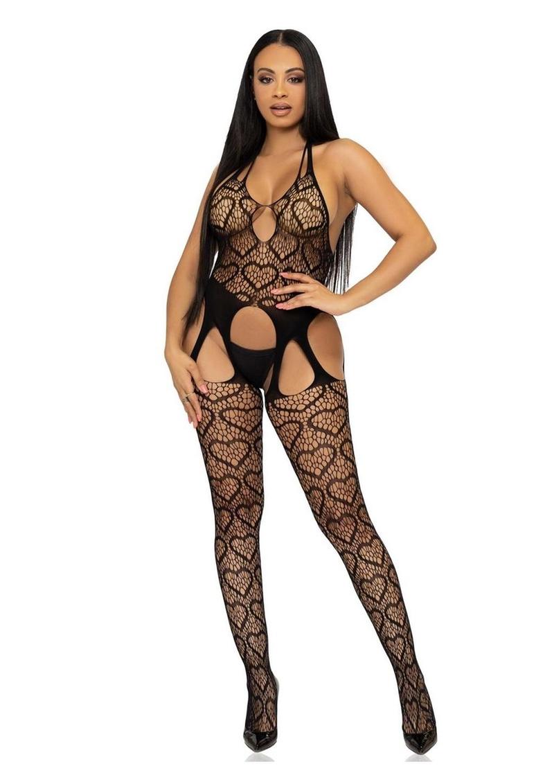 Leg Avenue Seamless Heart Net One Size Suspender Bodystocking
