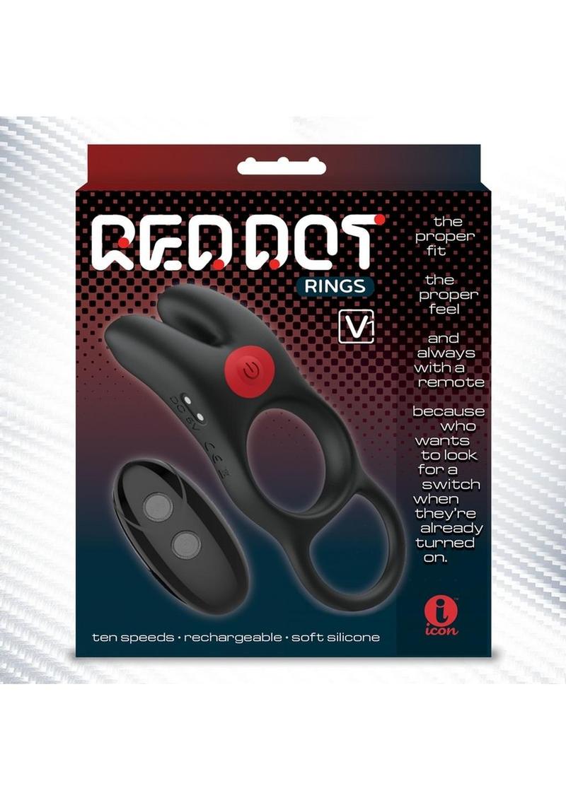 Red Dot V1 Silicone Rechargeable Vibrating Cock Ring with Remote Control