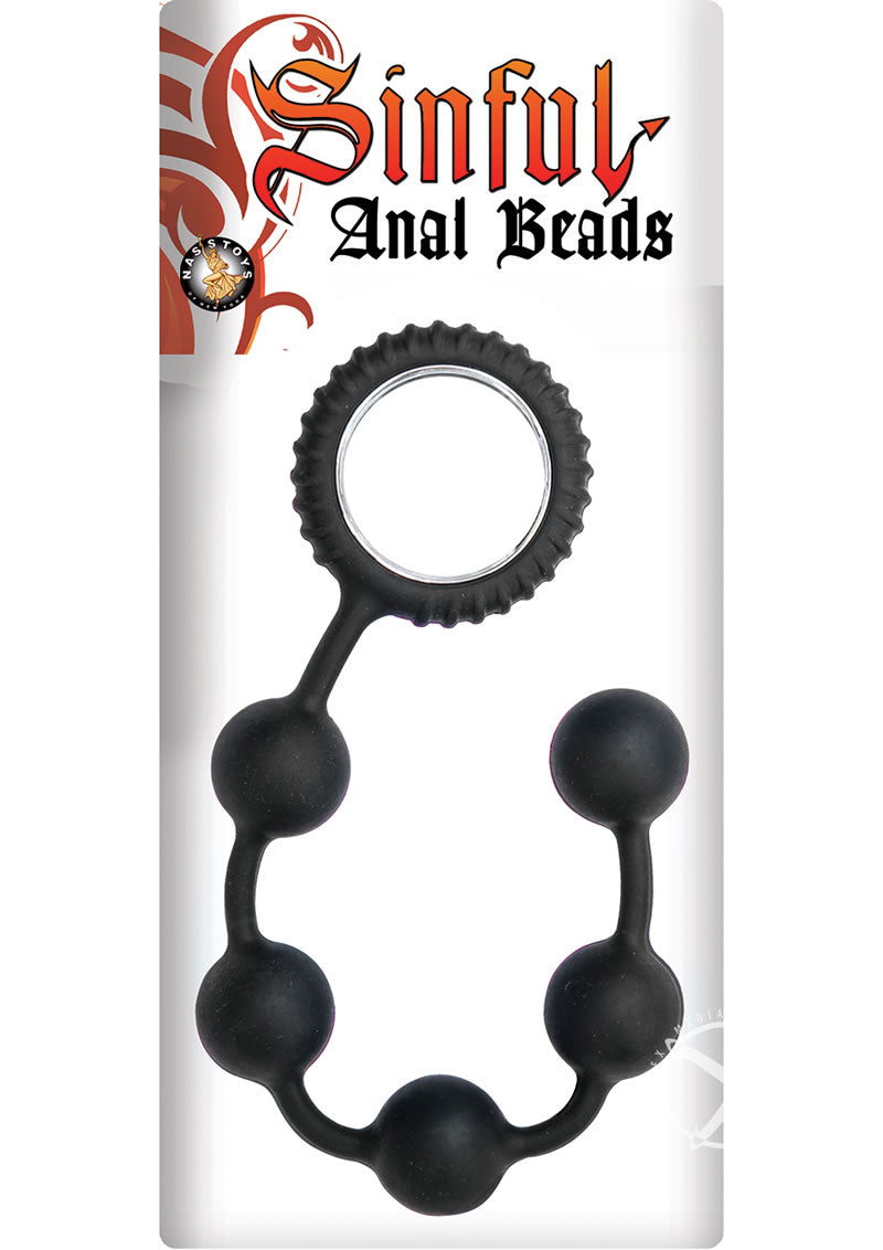 Sinful Silicone Black Anal Beads with Ring