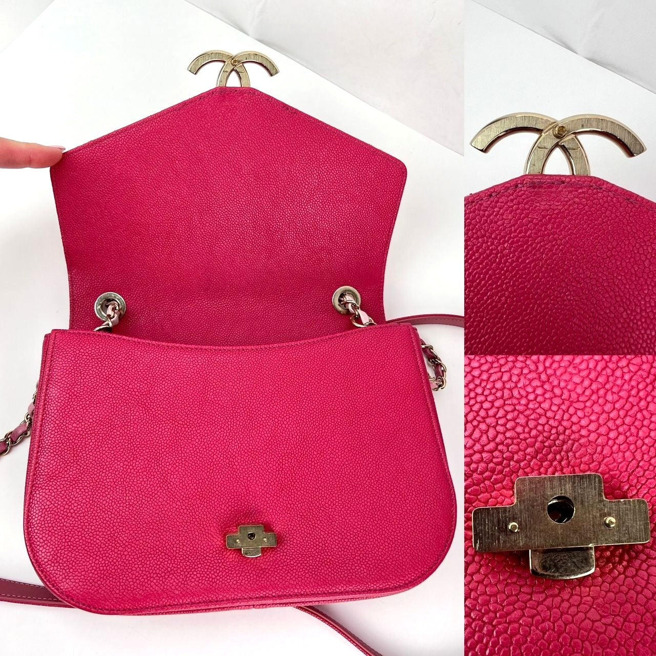Sac à rabat Chanel Paris-Cuba moyen en cuir de veau caviar rose avec anse sur le dessus