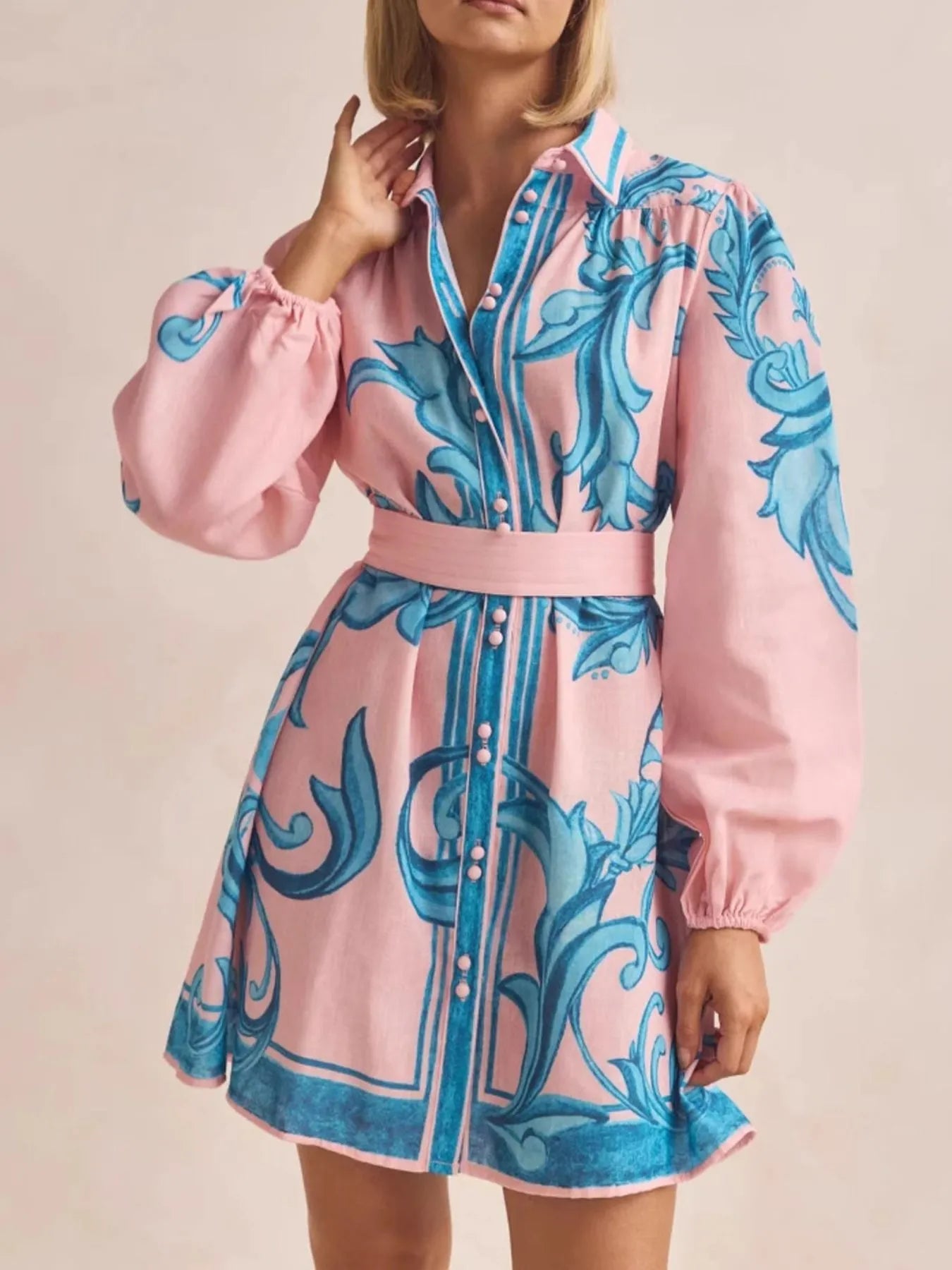 Printed Long Sleeve Shirt Dress