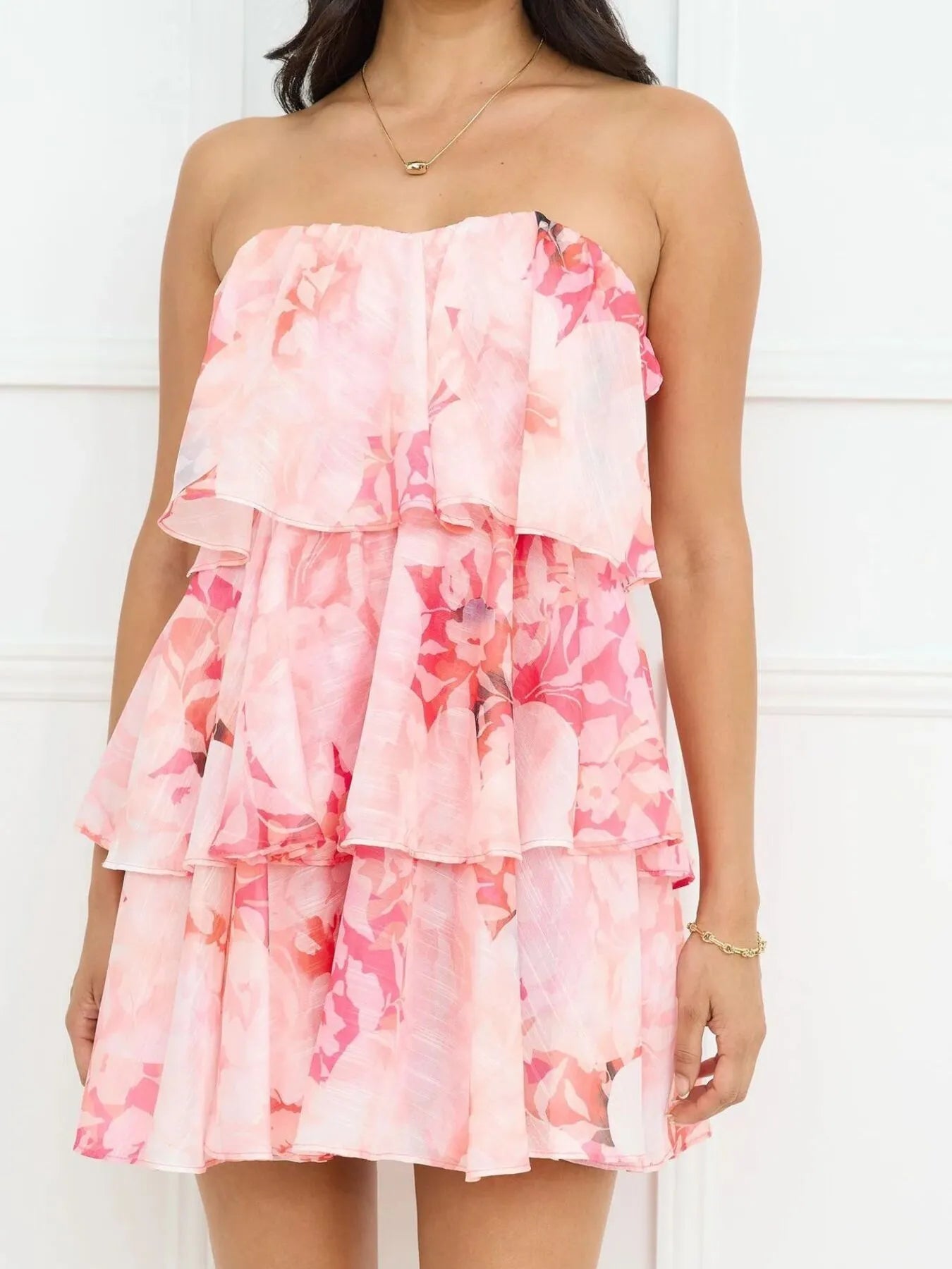 Printed Ruffled Layered Tube Dress