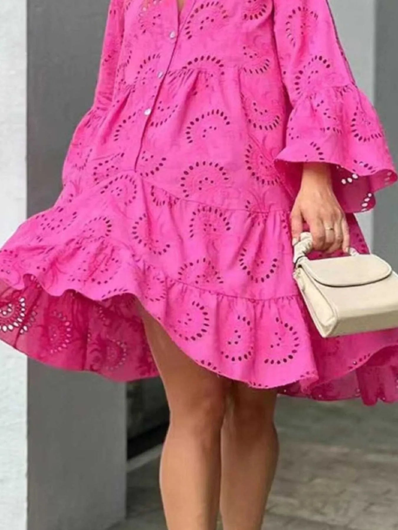 Eyelet Ruffled Hem Tiered Dress Plus Size