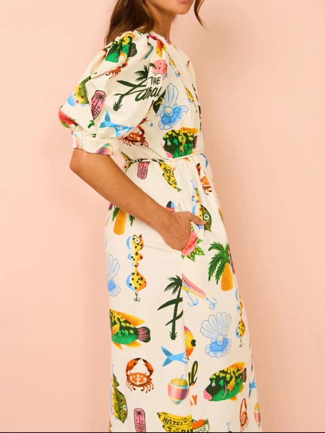 Printed Puff Sleeve Midi Dress