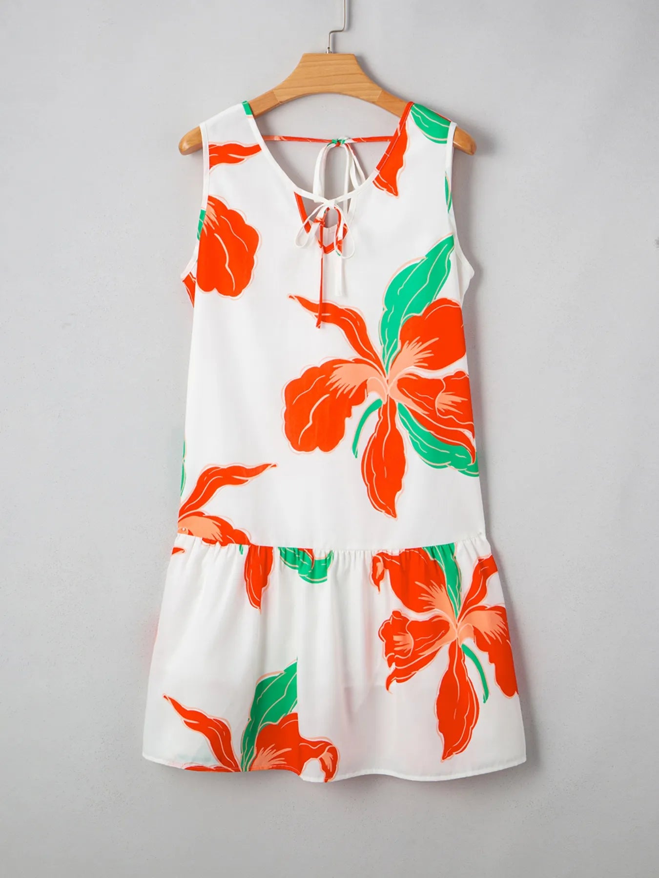 Floral Tie Neck Sleeveless Ruffled Sundress