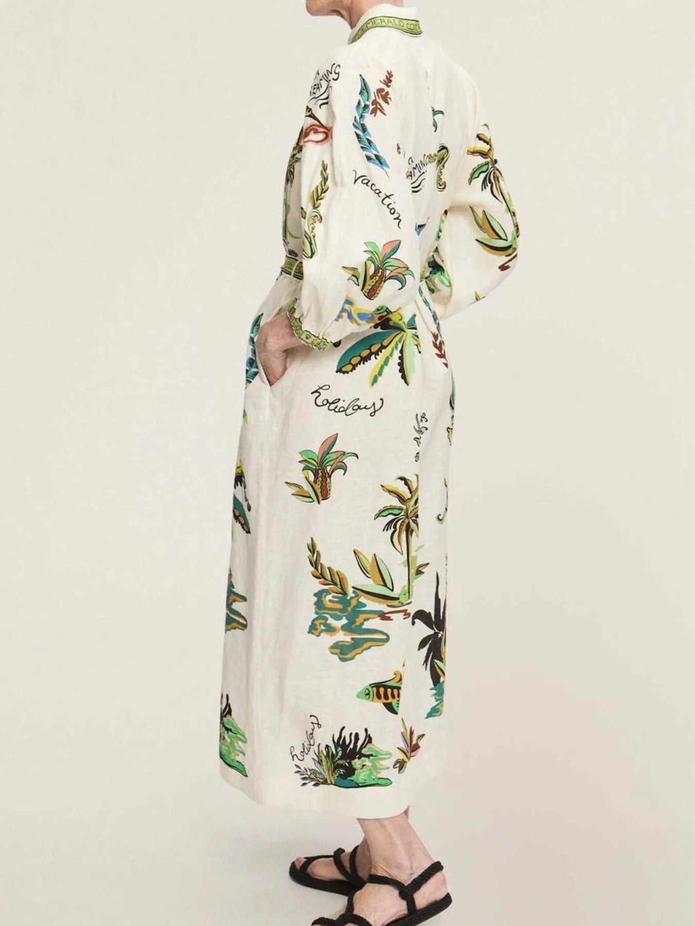 Printed Button Up Long Sleeve Shirt Dress