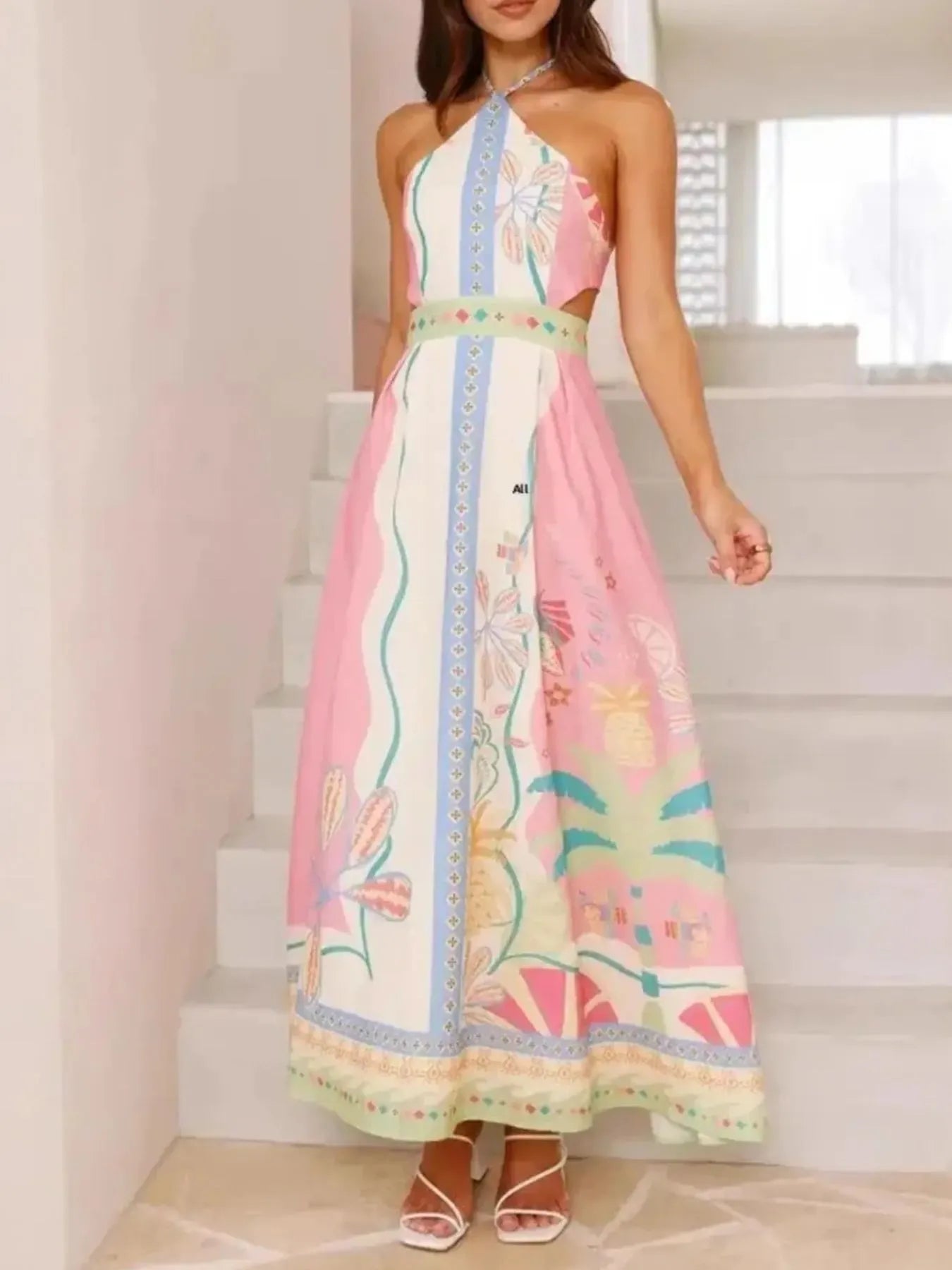 Halter Neck Printed Maxi Dress