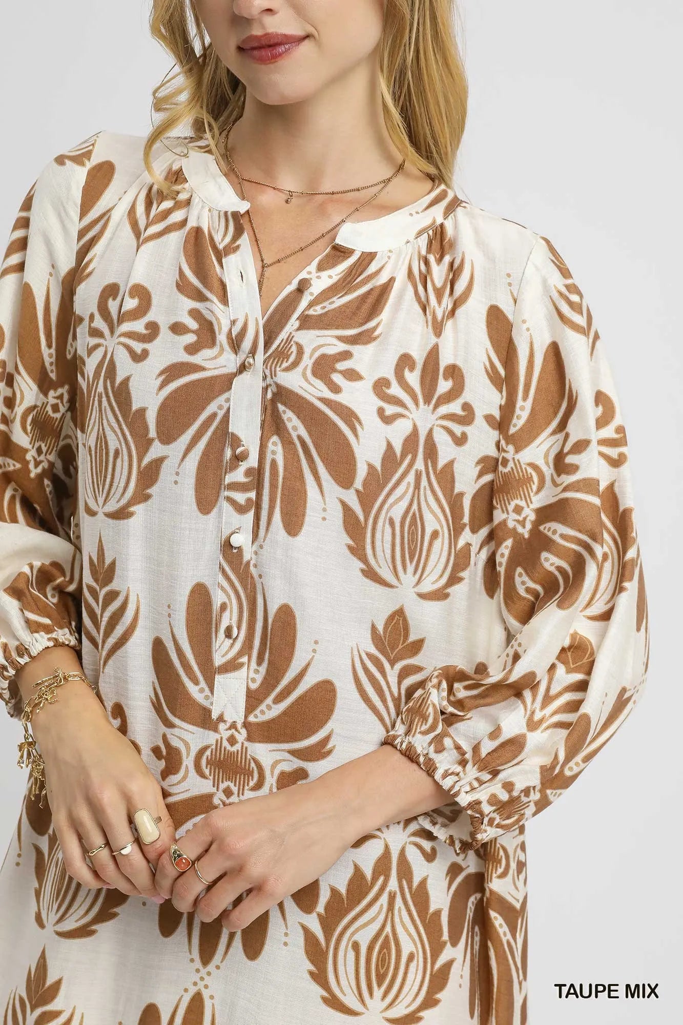 Mix Abstract Floral Print Midi Dress