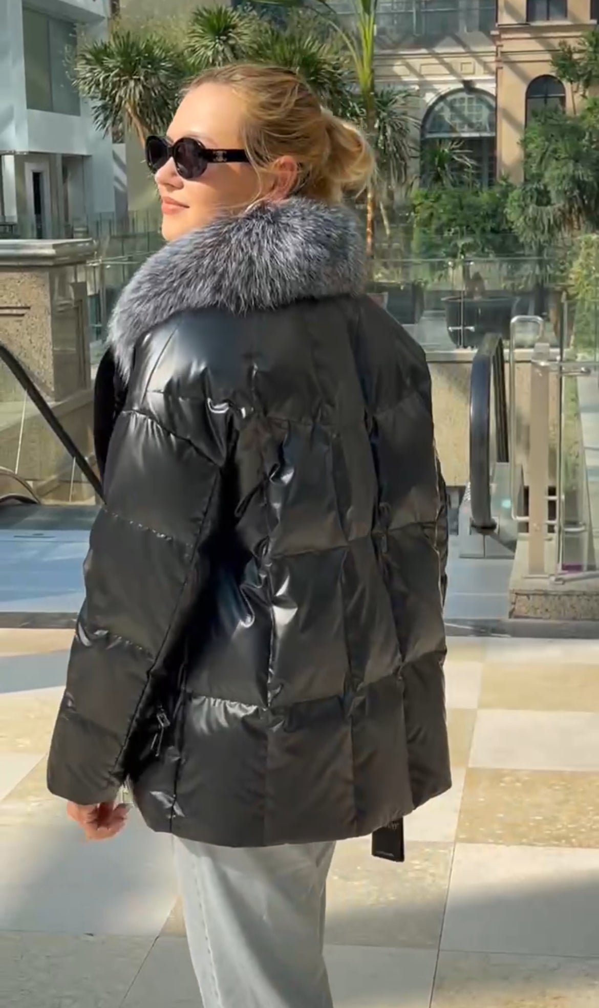 Manteau imperméable en duvet de véritable fourrure de renard argenté
