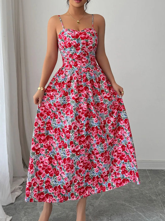 Floral Print Sweetheart Neck Cami Dress