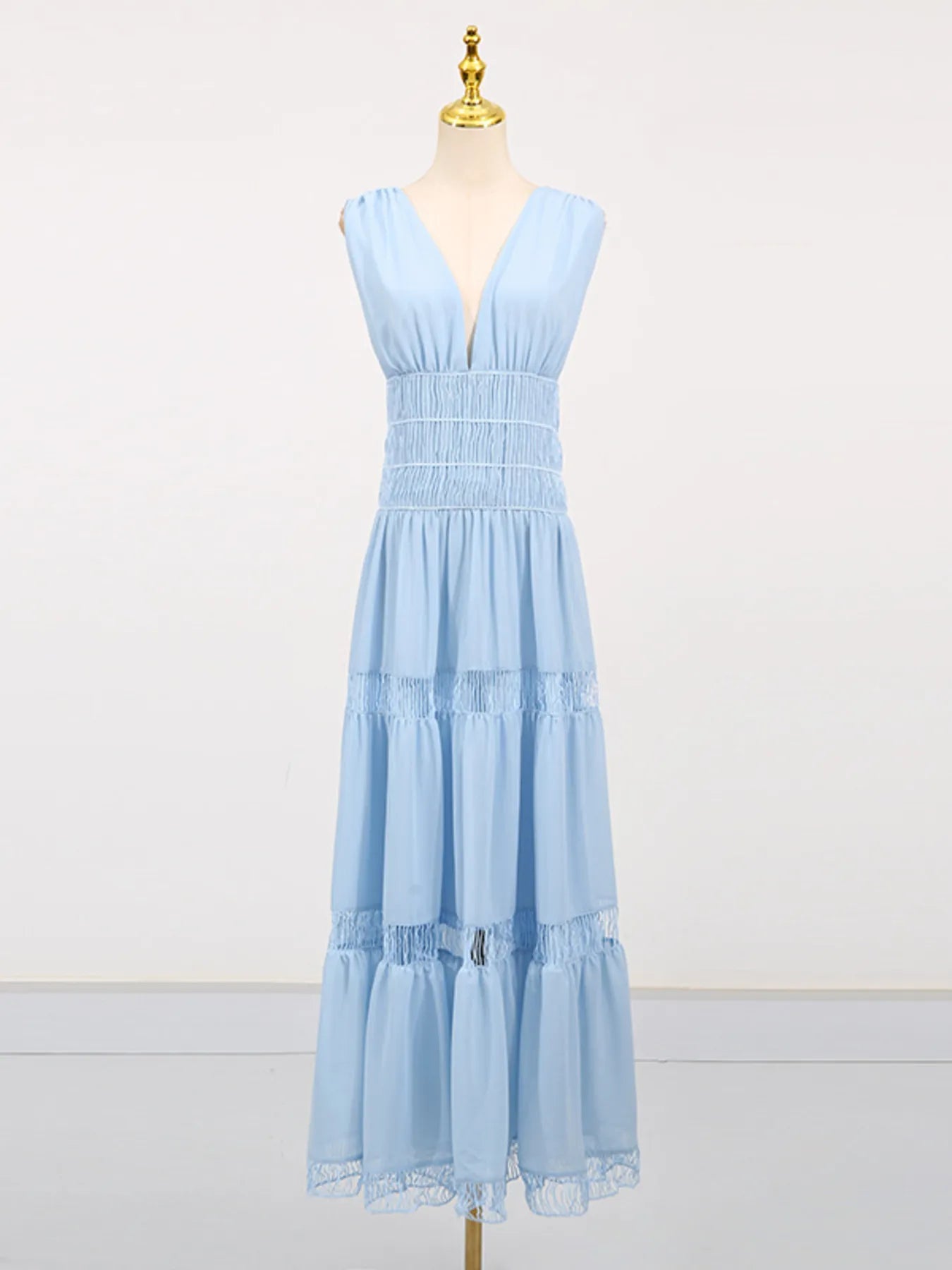 Tiered V-Neck Sleeveless Maxi Dress