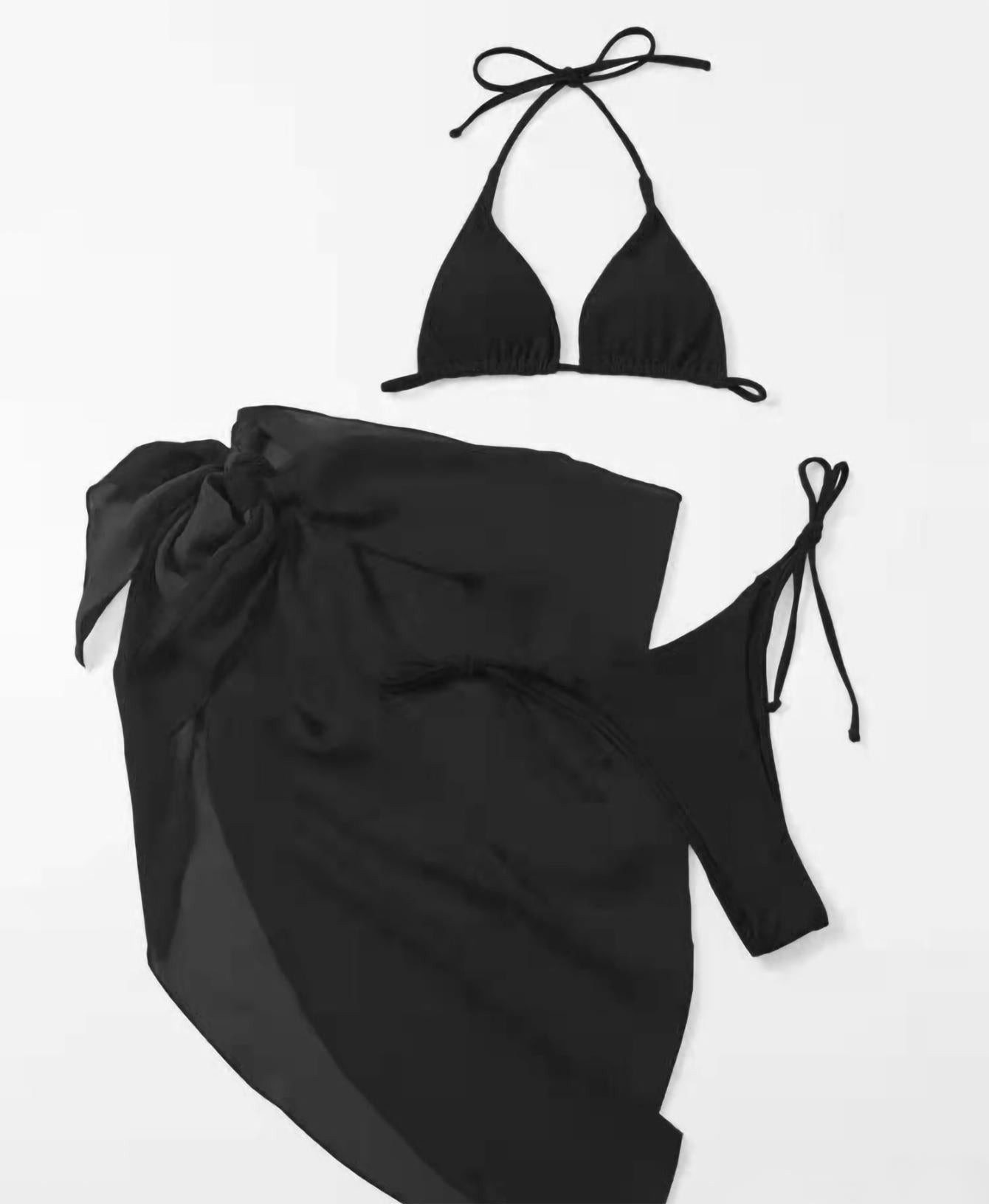 Bikini Sexy Solid Color Swimwear Split Spring Bikini Three Piece Swimsuit