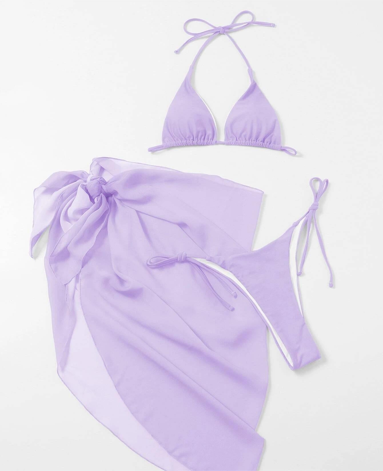 Bikini Sexy Solid Color Swimwear Split Spring Bikini Three Piece Swimsuit