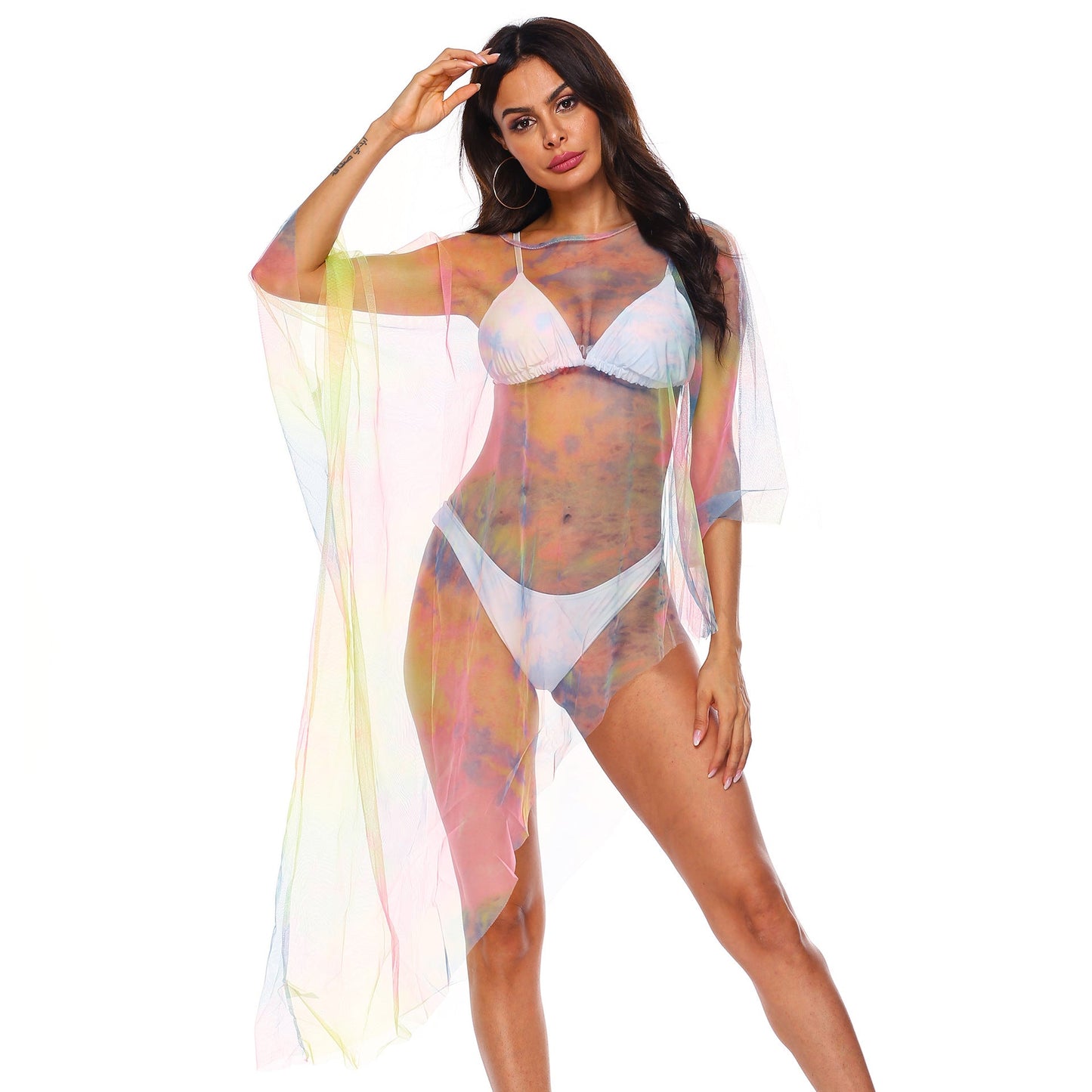 Irregular Asymmetric Sexy See Through Popular Color Mesh Beach Beach Cover Up