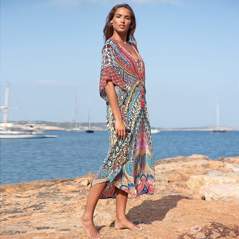 Loose plus Size Holiday Dress Seaside Beach Cover-up Swimsuit Bikini Cover-up Robe