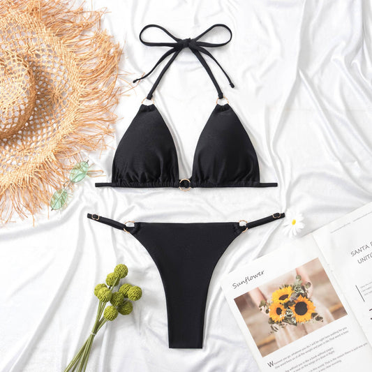 Clothing Swimsuit Women Sexy Bikini Briefs Nylon Glossy Fabric Split Swimsuit