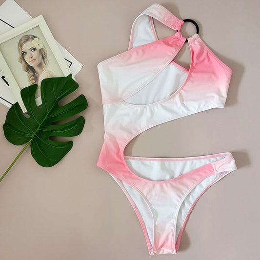 Pink Blooming One Piece Ring Sexy Swimsuit Hollow Out Cutout Bikini