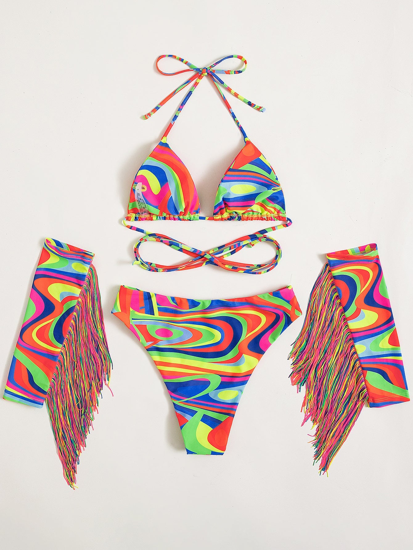 Bikini Sexy Tassel Candy Color Bikini Swimsuit Swimwear