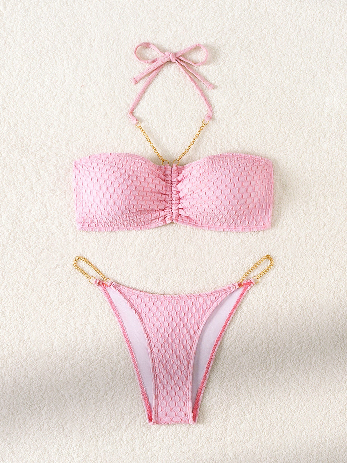Tube Top Lace up Bikini Swimsuit Women Split Small Chest Push up Big Breasts Sexy Bikini