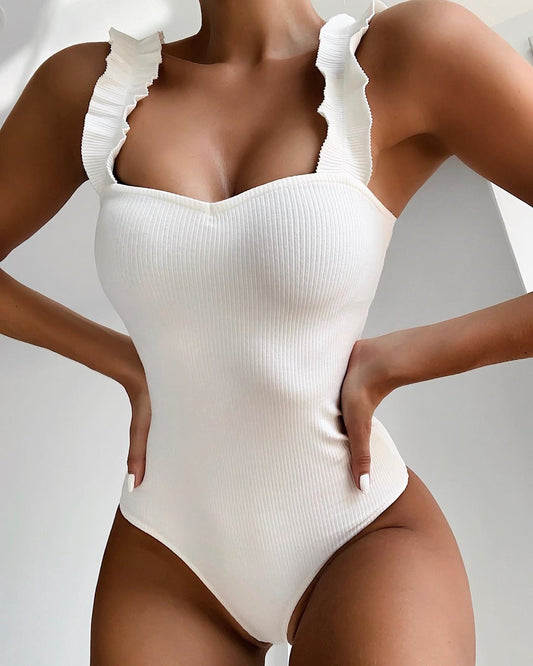 Women Bikini Solid Color Stringy Selvedge Shoulder Strap Sexy Swimsuit