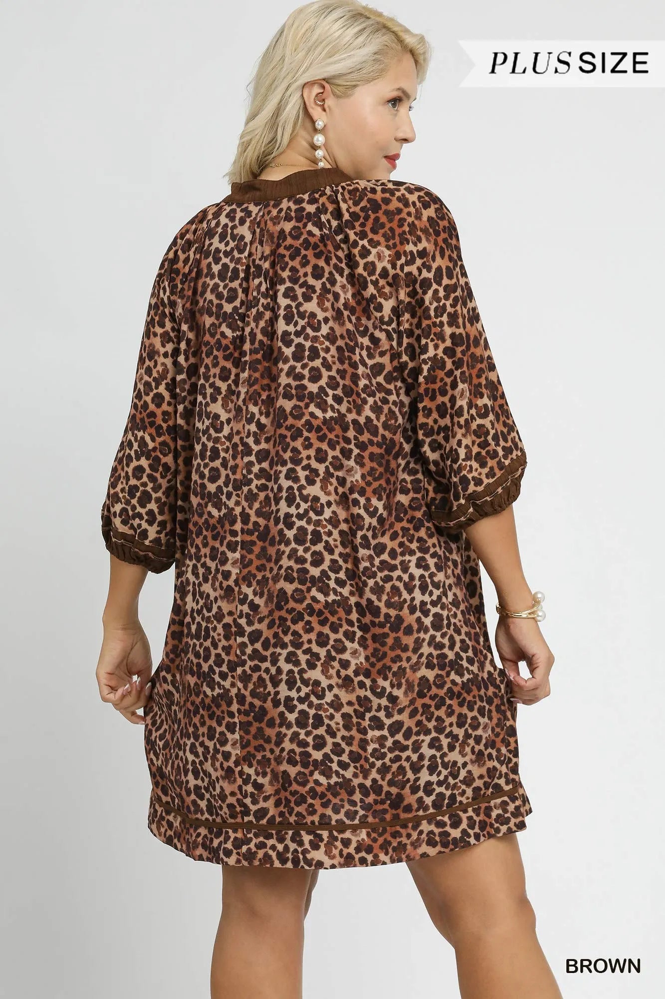 Leopard Print Mini Dress with Contrast Trim Plus Size