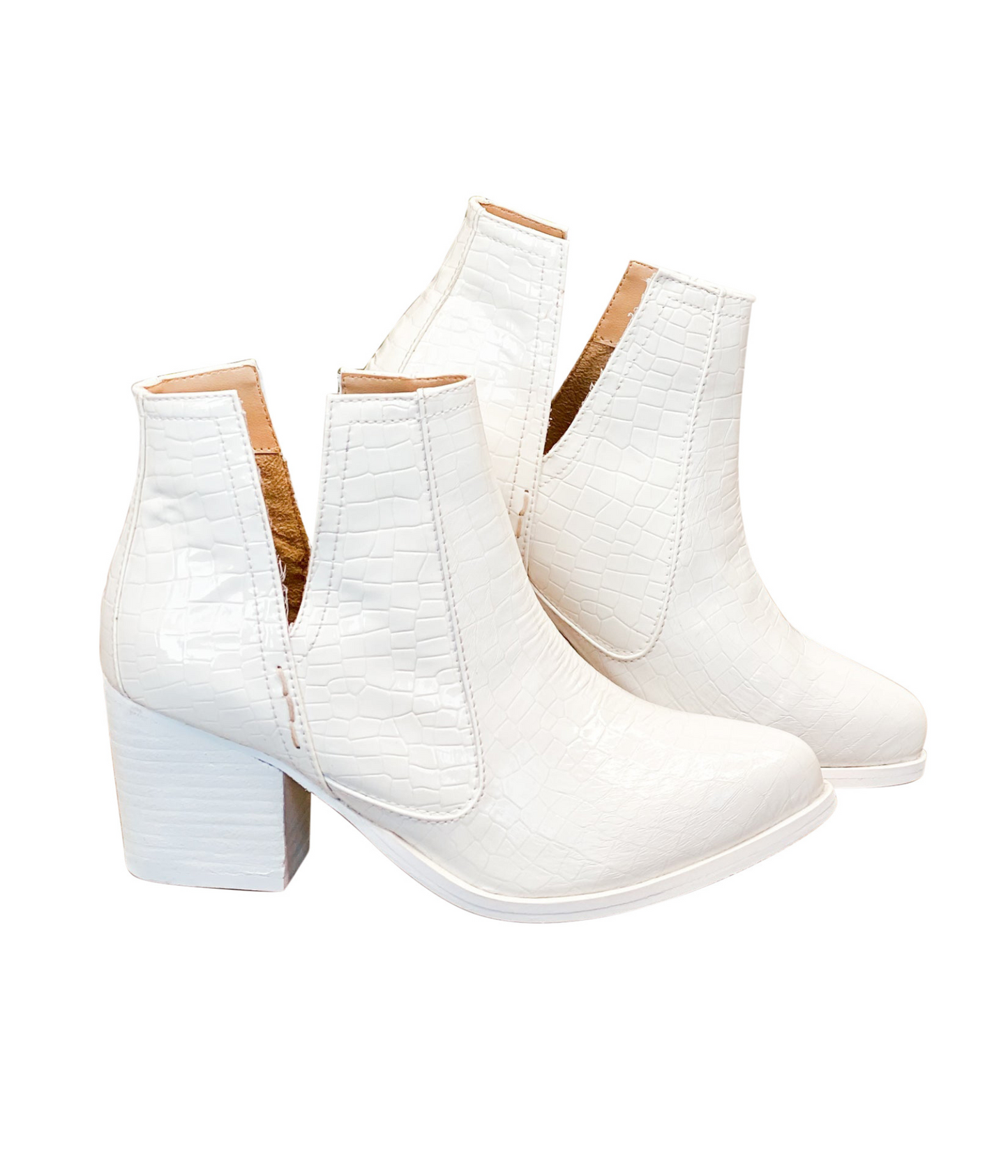 Bottines Tarim en croco blanc