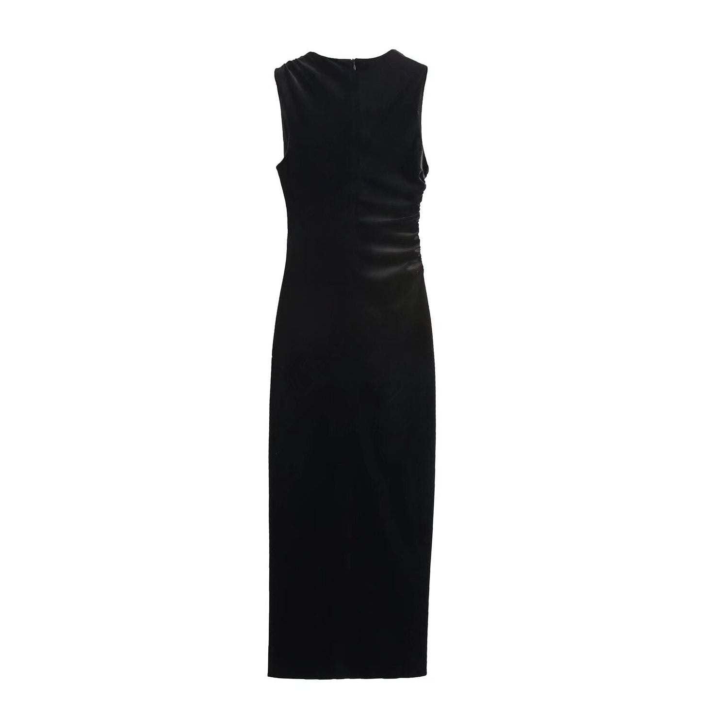 Spring Women Elegant Velvet Texture Pleated Midi Dress