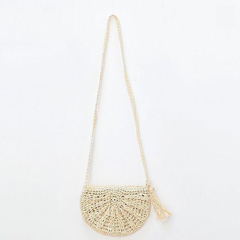 Crossbody Bag Women Handmade Straw Bag Shoulder Tassel Crochet Woven Bag Vacation Beach Bag