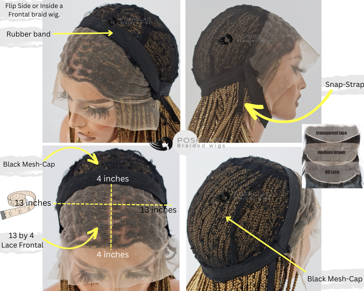 Cornrow Braid Wig - (13x4 Lace Frontal Multi color) - Wanita