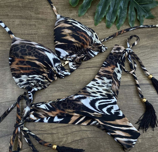 Bikini Leopard Print Bikini Multicolor Women Seperated Swimwear