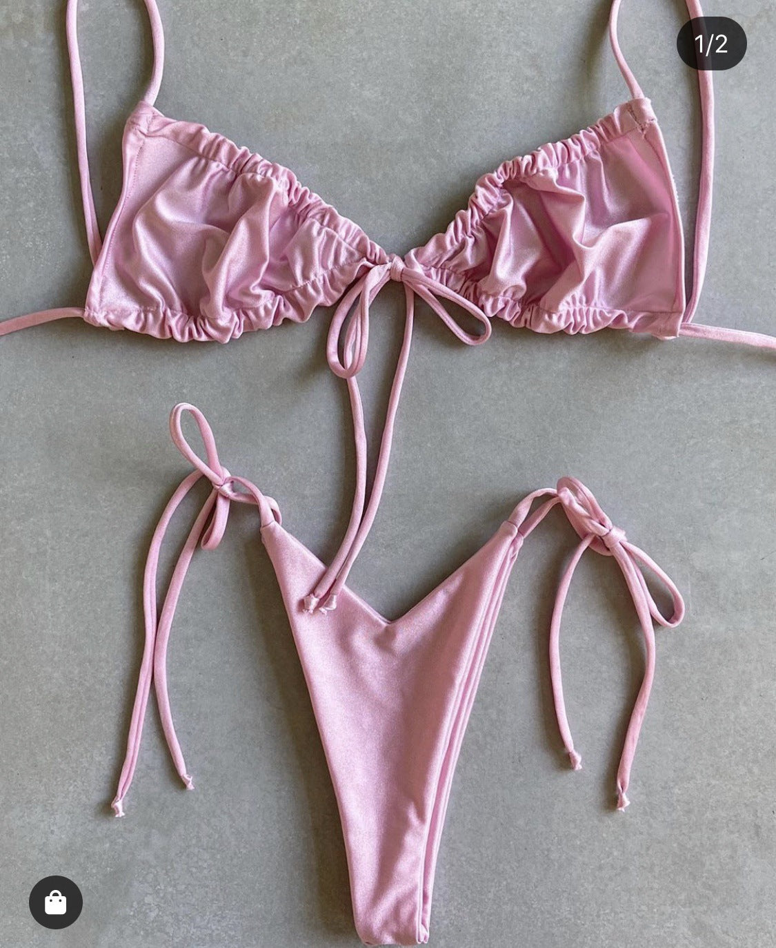 Popular Split Bikini Swimsuit Solid Color Women Bikini Tied Swimsuit