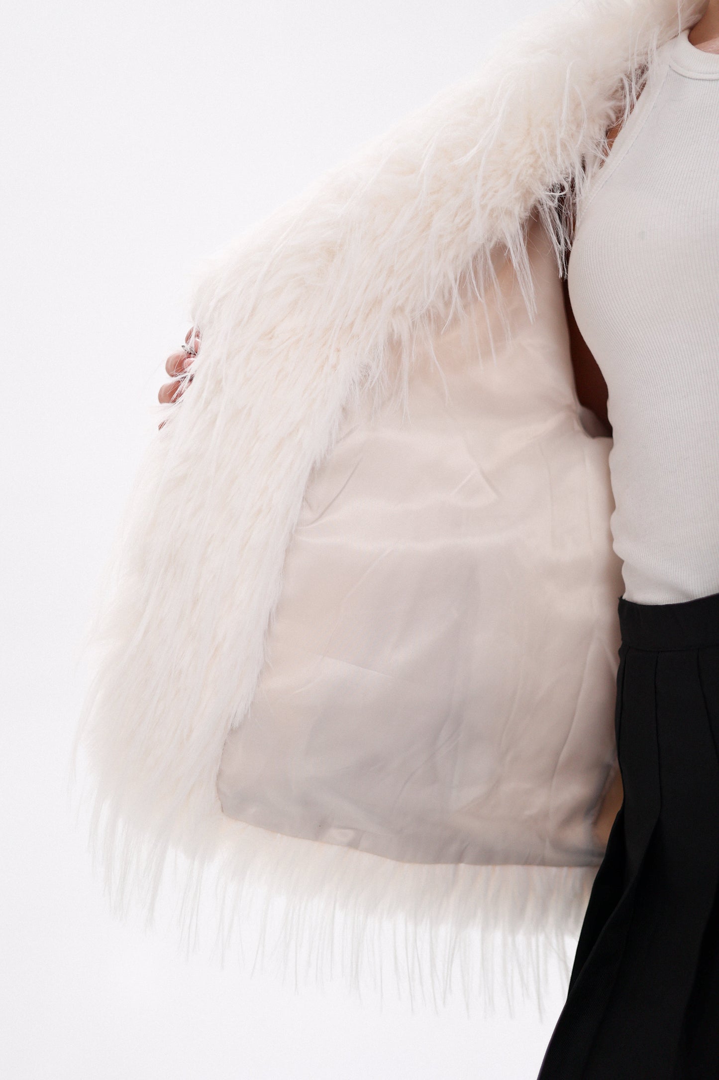 Manteau en laine mélangée de luxe en fausse autruche