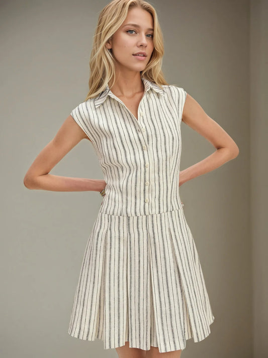 Striped Sleeveless Button Front Shirt Dress