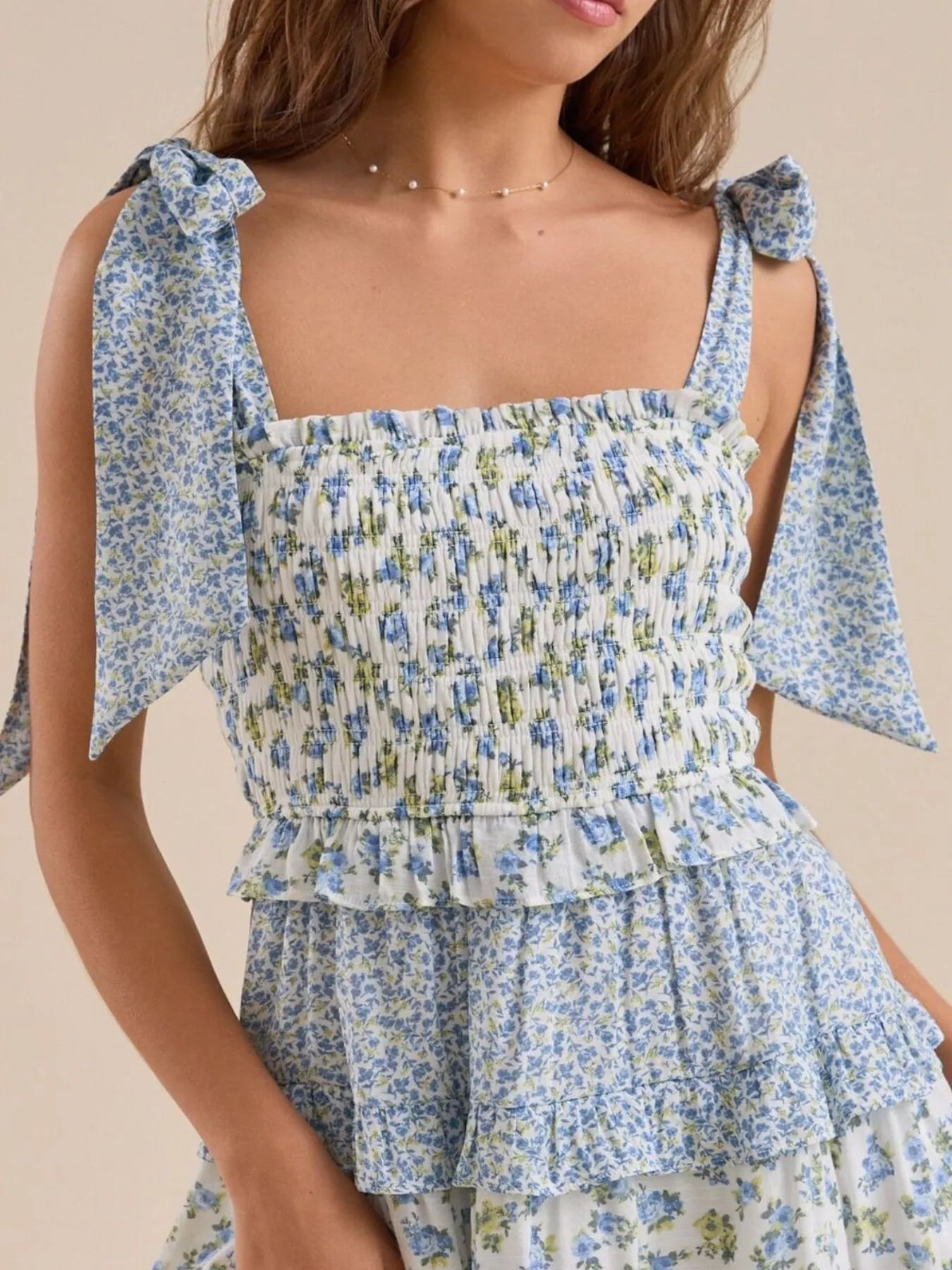 Floral Smocked Tie-Shoulder Summer Dress