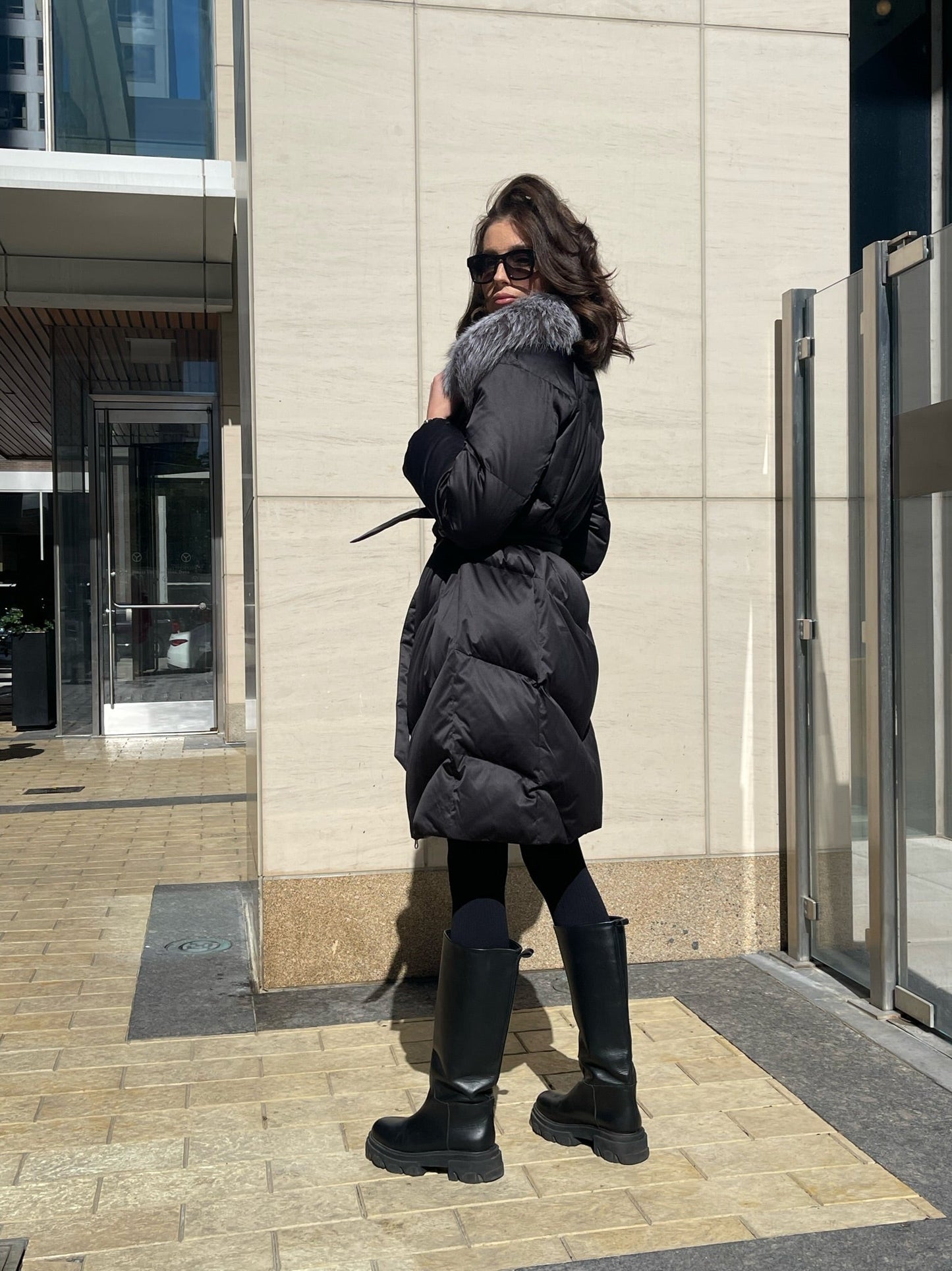 Parka en duvet de renard argenté véritable Amandine