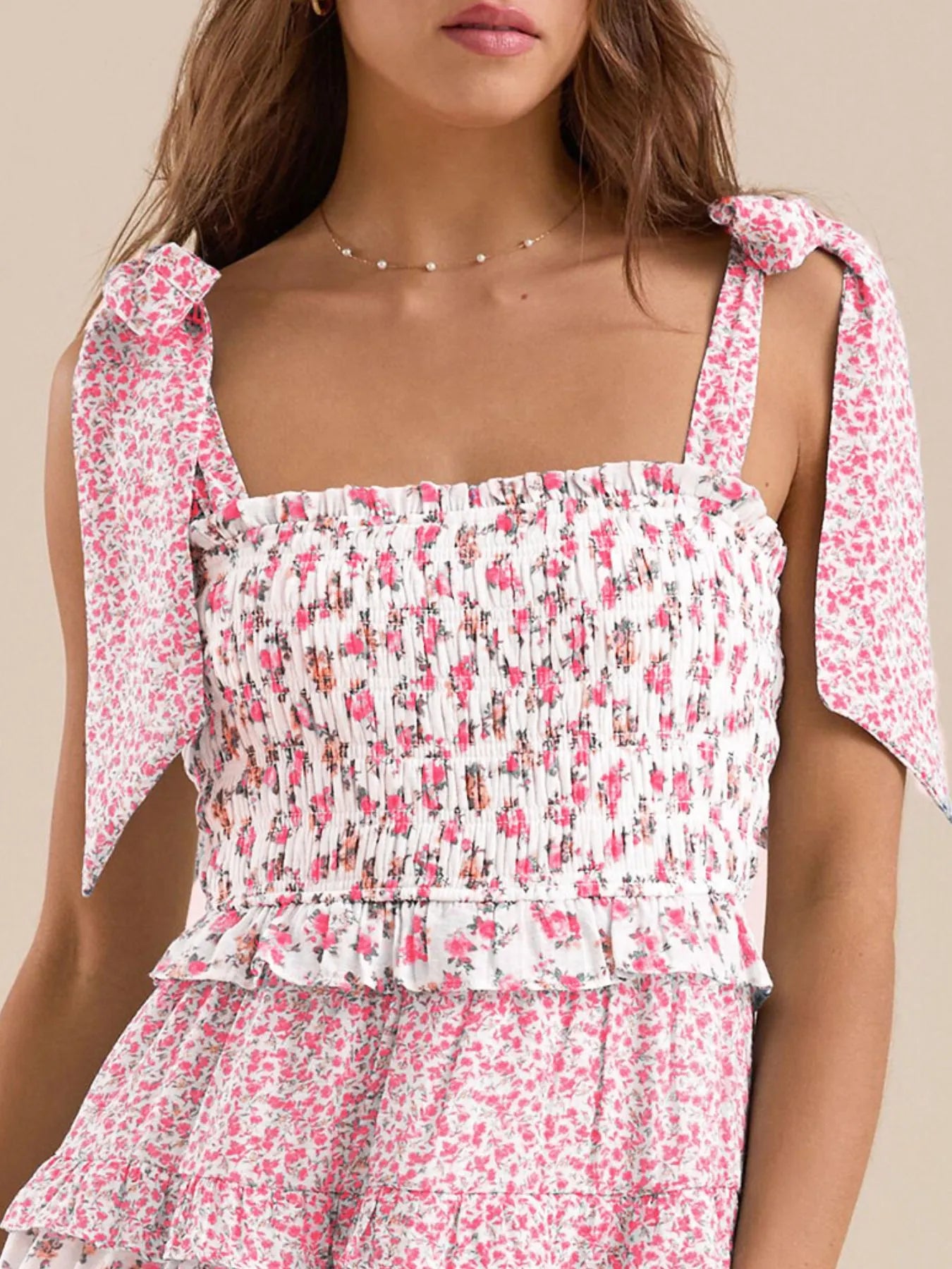 Floral Smocked Tie-Shoulder Summer Dress